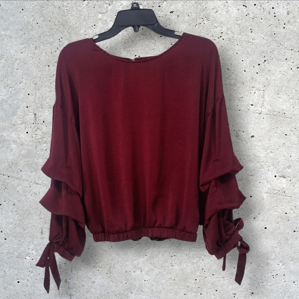 Meraki Women's Maroon Layered Sleeve Blouse Size XL